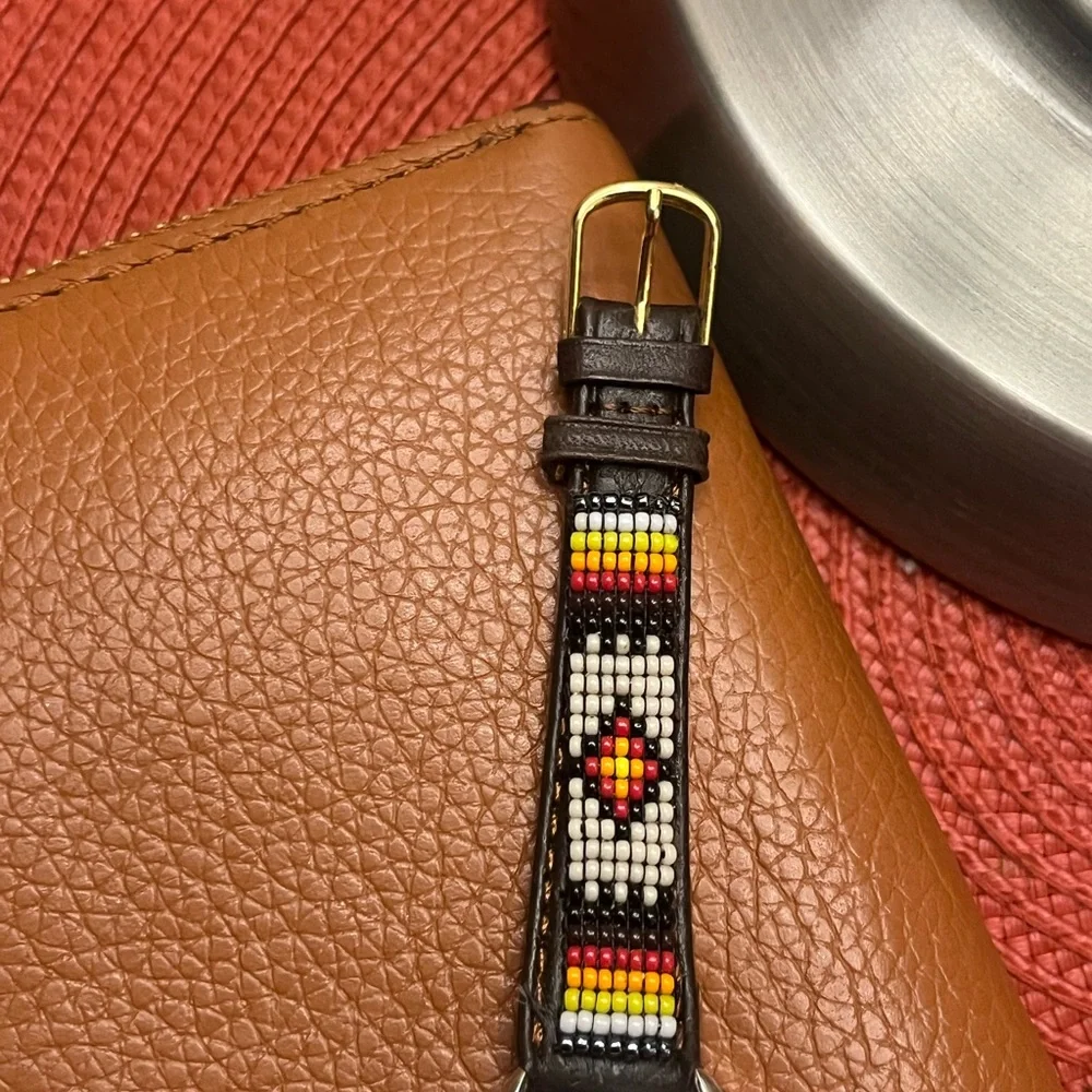 Original kokopelli Beaded Leather Watch with Brown Strap brand new